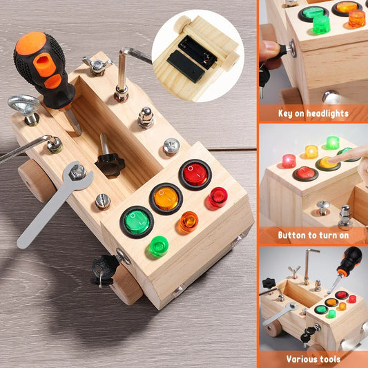 🚗 Montessori Busy Board with LED Light & Steering Wheel