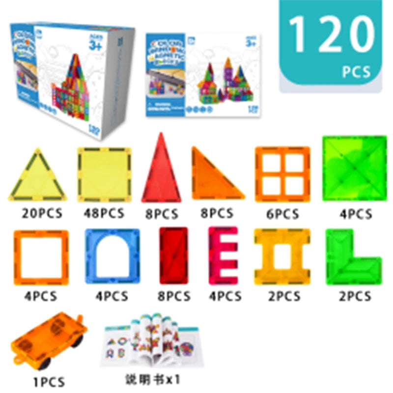 🧲 120PCS Magnetic Tiles – Creative Building Blocks for Kids