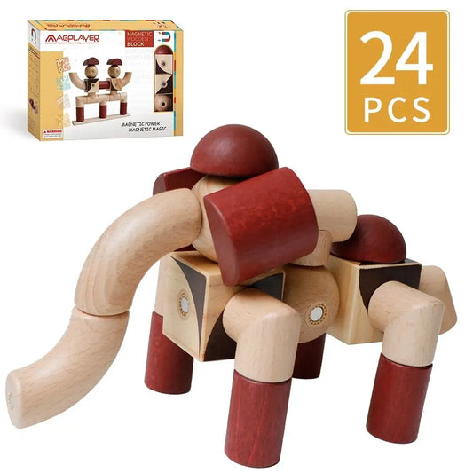 🧲 24PCS Magnetic Wooden Building Blocks Set